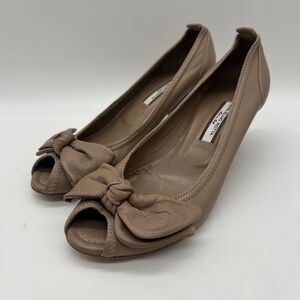 Guglielmo Rotta Leather Bow Beige Heels Dress Shoes Women's Size US 6.5 EU 36.5